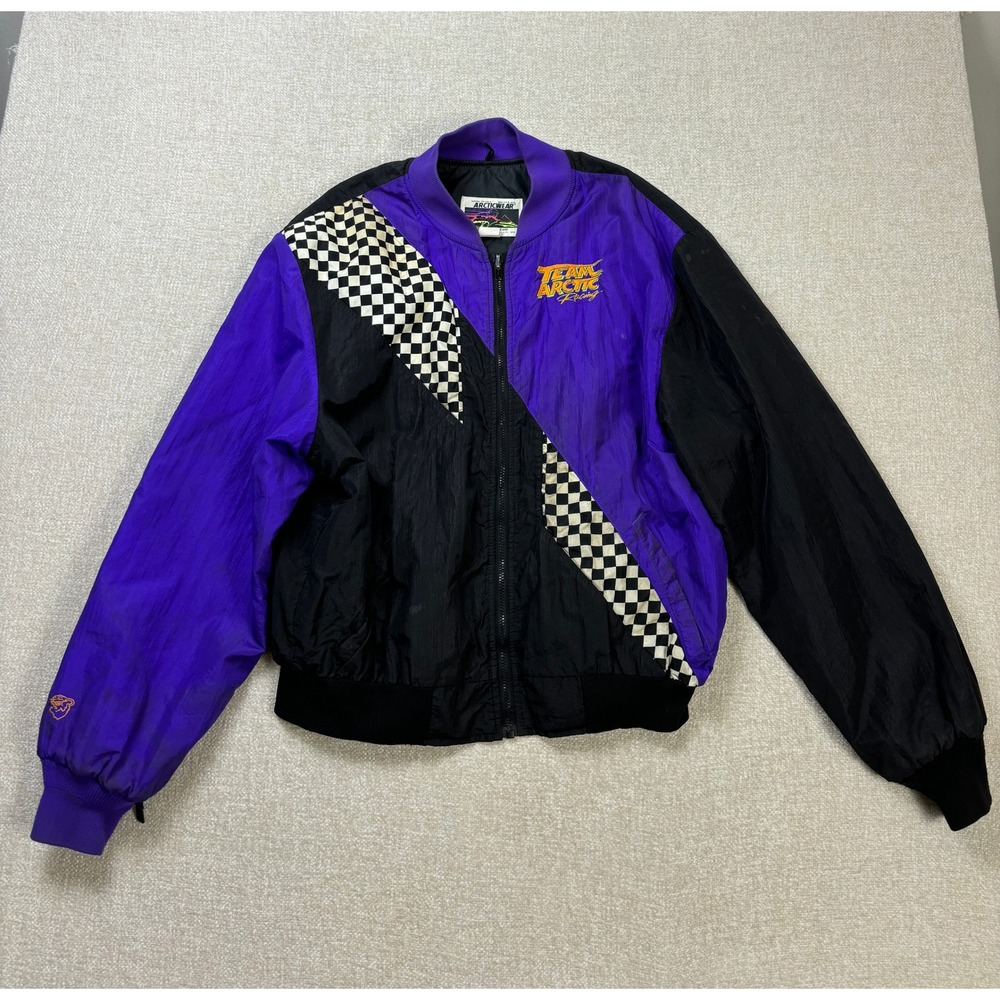 Vintage Arcticwear Team Arctic Racing Jacket Mens Medium Purple Black Checkered